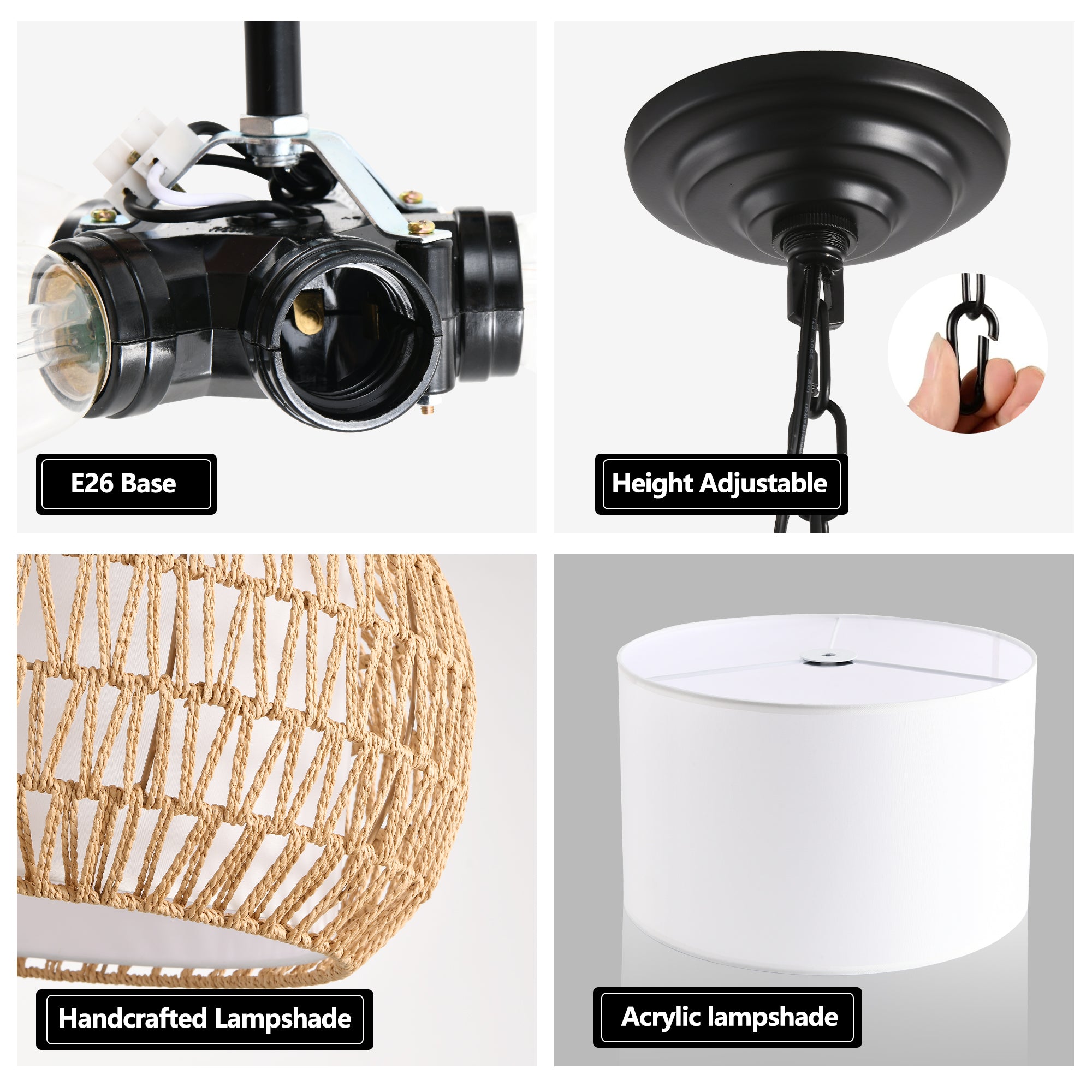 Hand Woven Pendant Light with Linen Shade