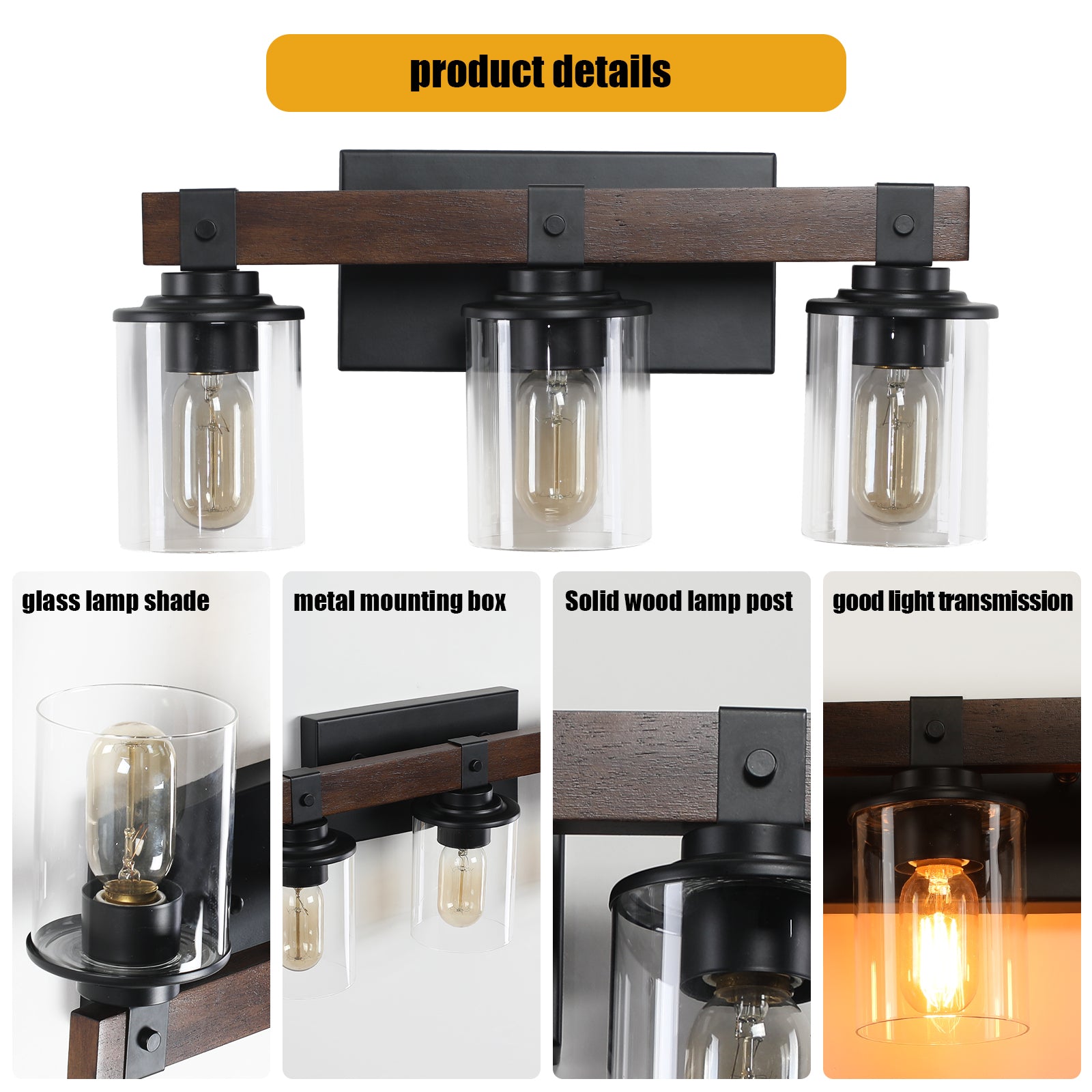 Farmhouse Bathroom Wood Wall Light