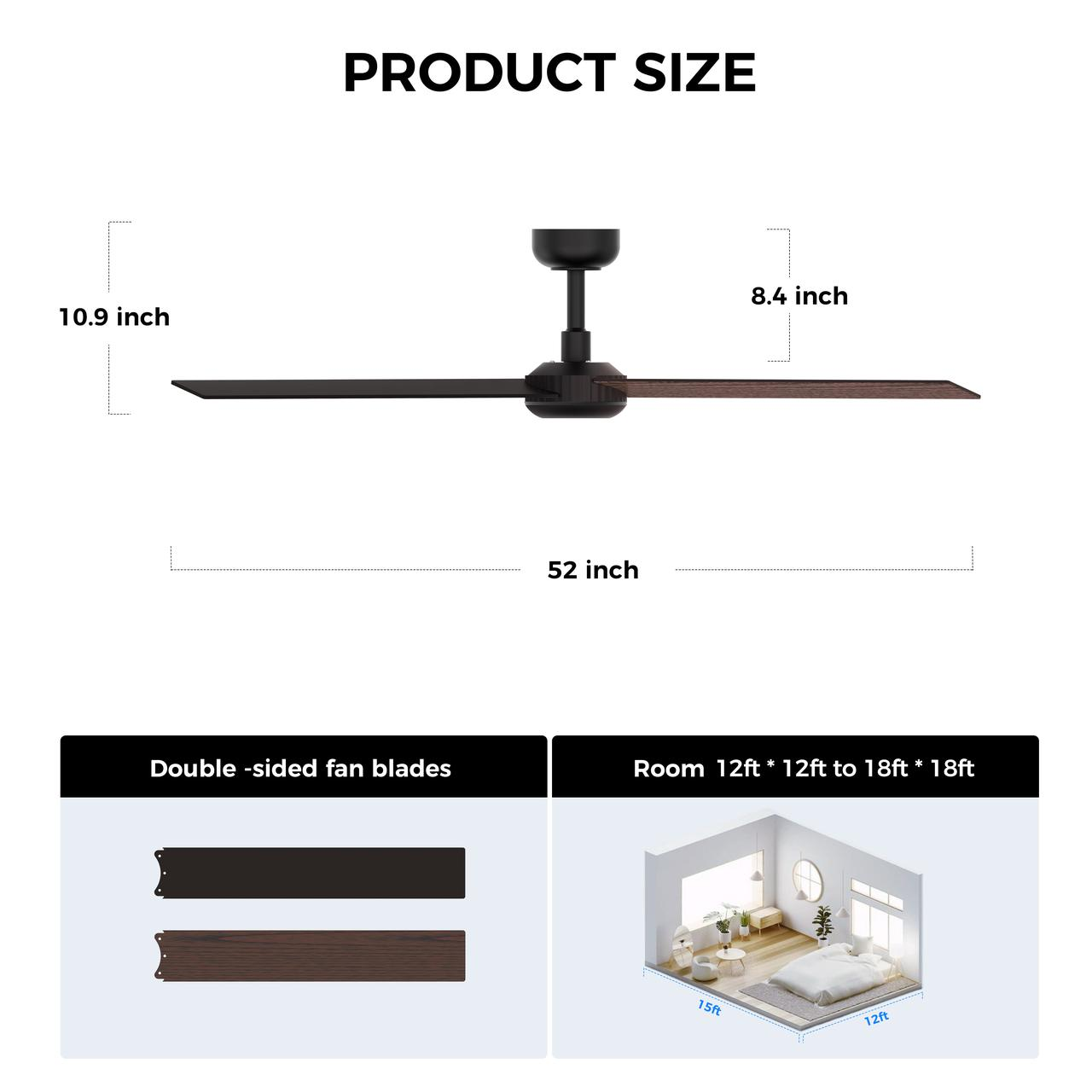 X3 52 Inch LED Ceiling Fan, Plywood Double Side Blades