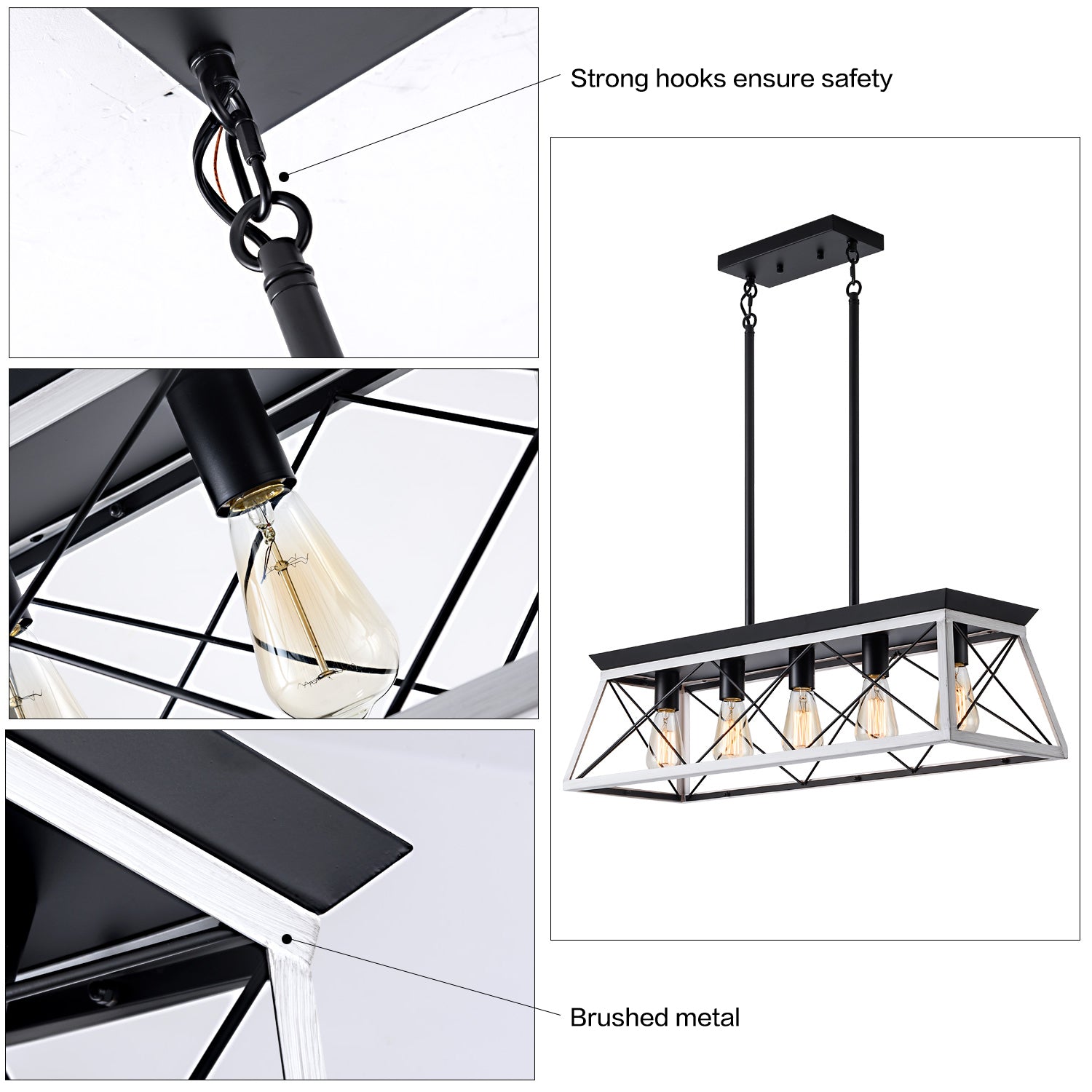 Rectangle Farmhouse Style Chandelier Iron Frame