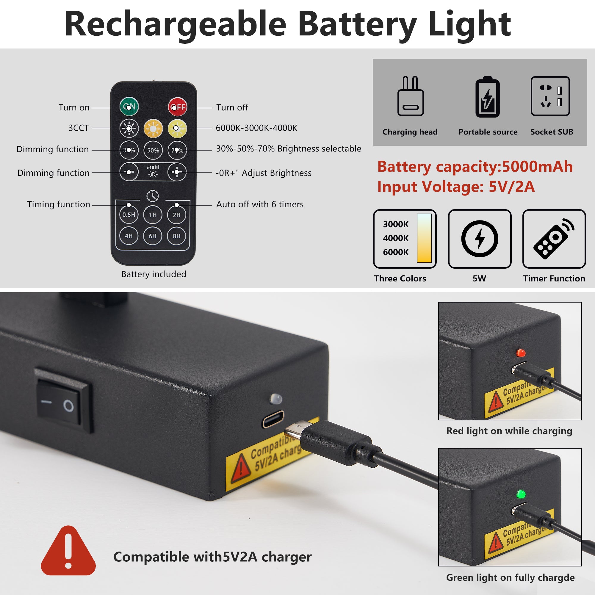 Rechargable Wall Lights Rotatable Sconce with Remote Control