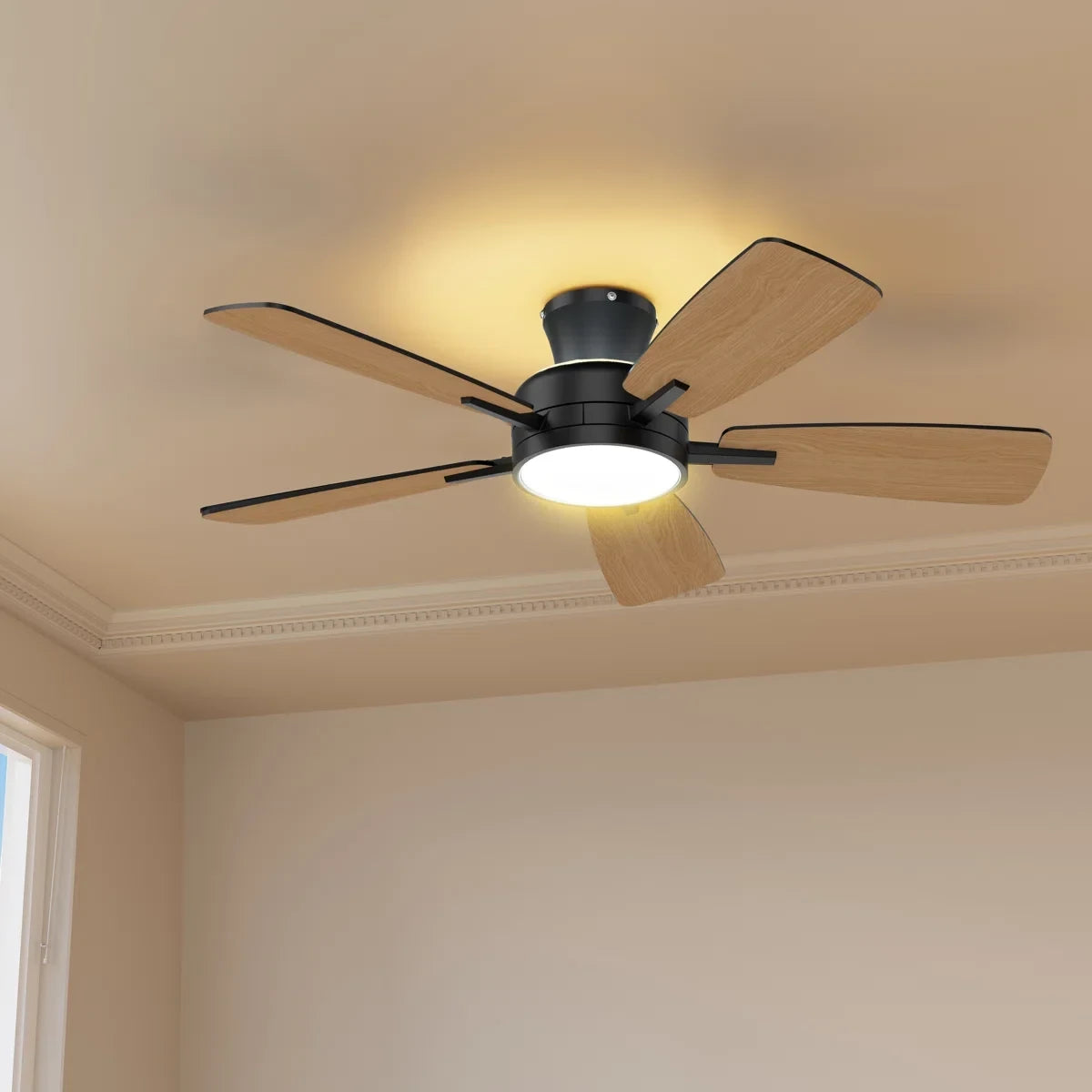 46“ Flush Mount Ceiling Fan with Back Light for Bedroom