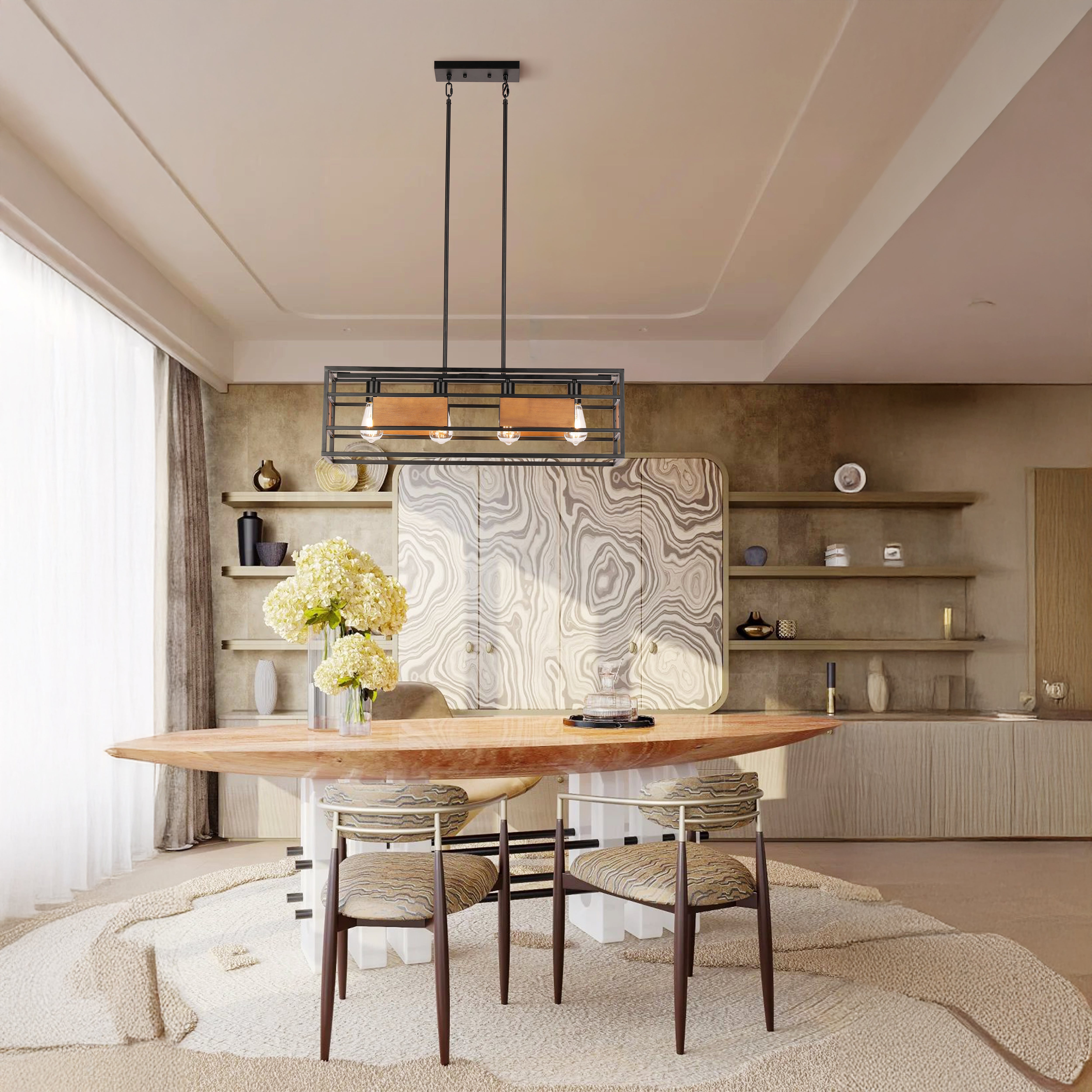 Rectangle Farmhouse Style 4 Lights Pendant