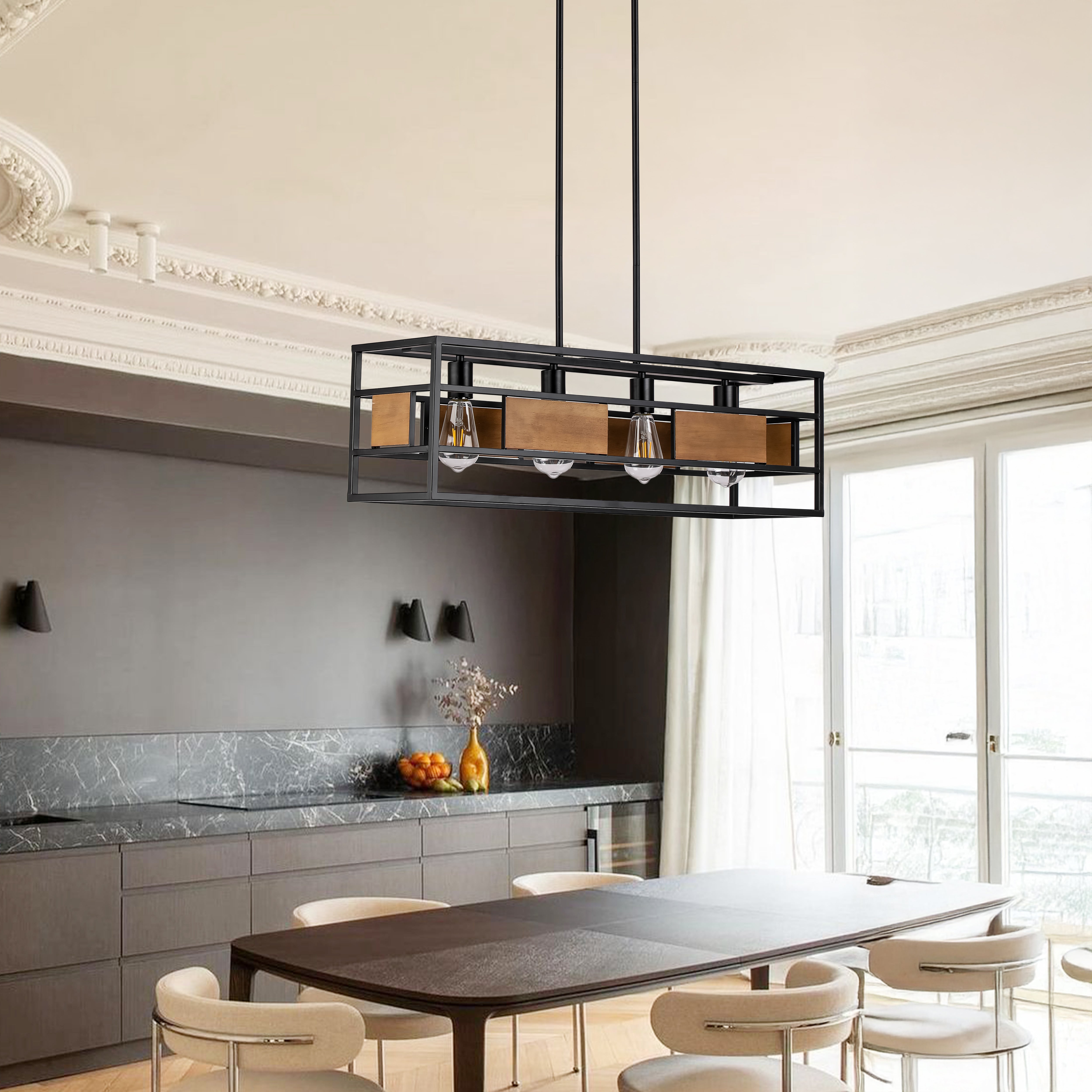 Rectangle Farmhouse Style 4 Lights Pendant