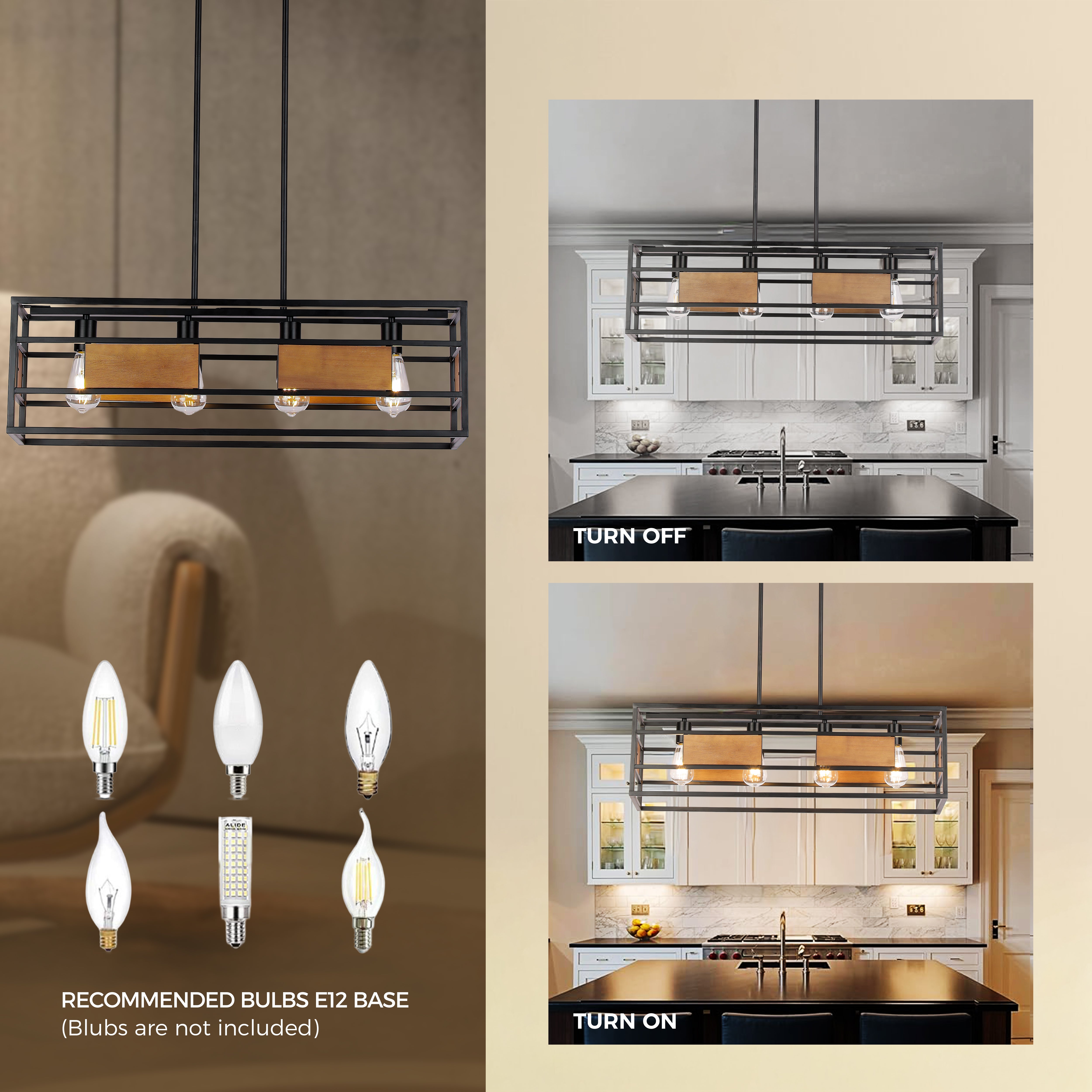 Rectangle Farmhouse Style 4 Lights Pendant