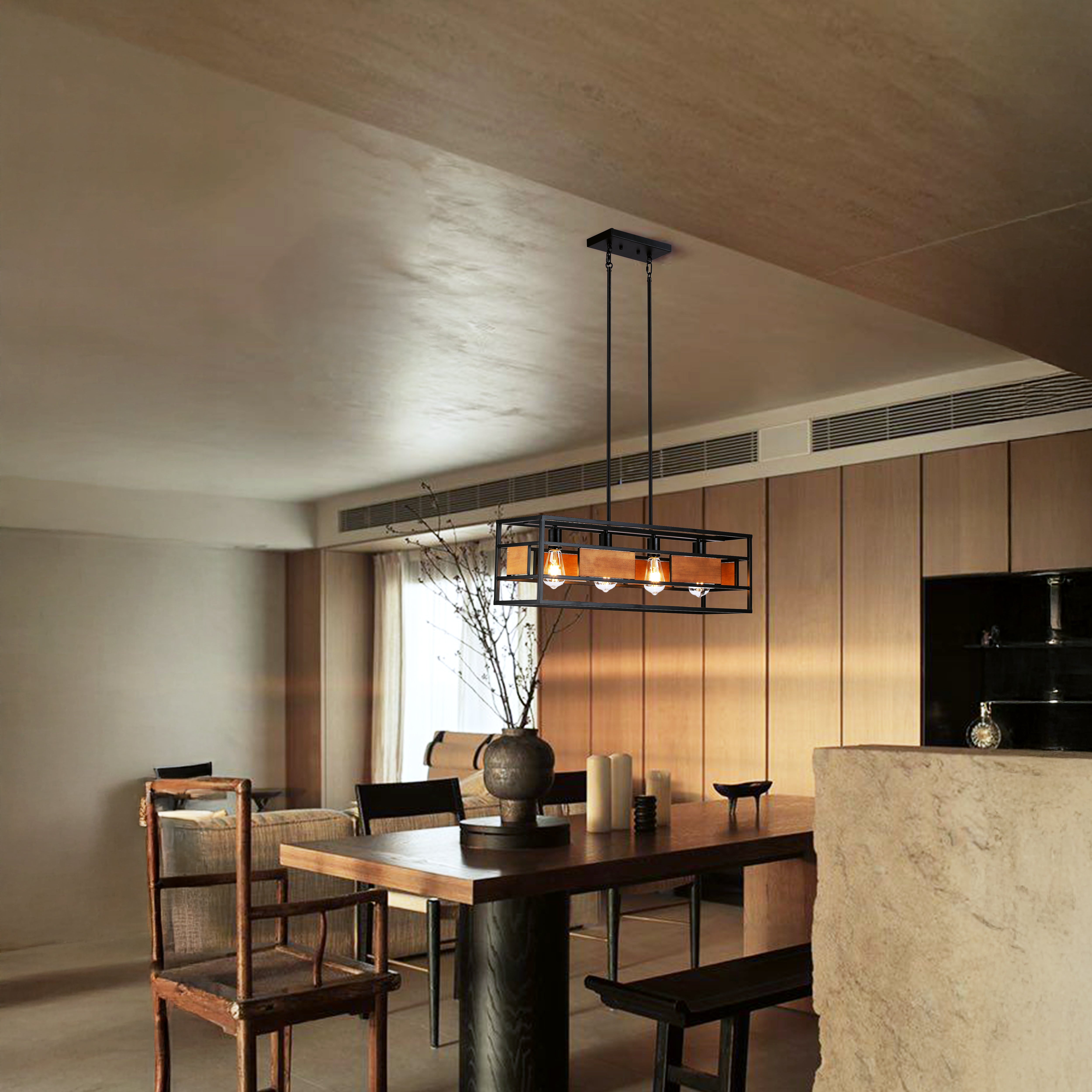 Rectangle Farmhouse Style 4 Lights Pendant