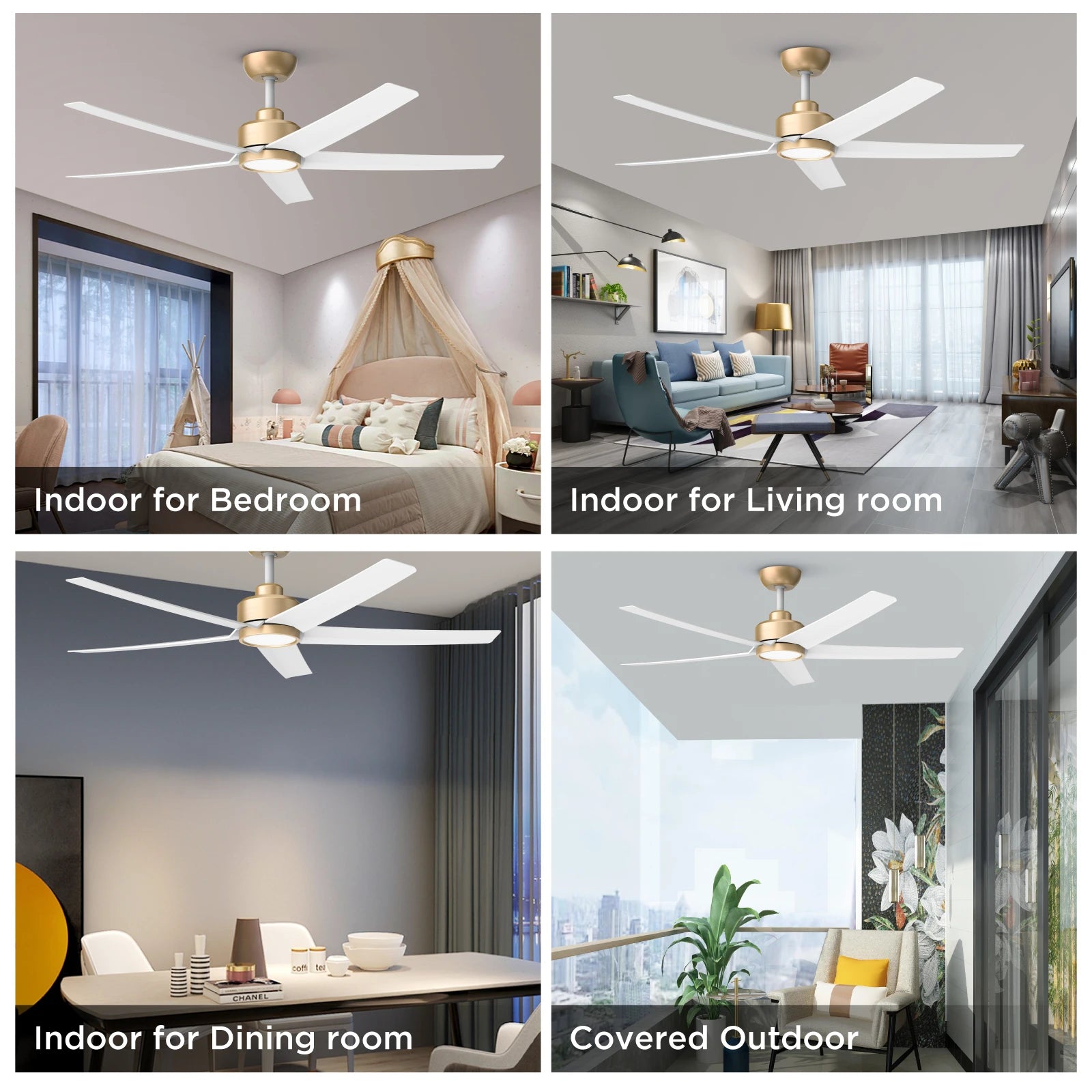 52" Modern Fan Lights with Reversible DC Motor