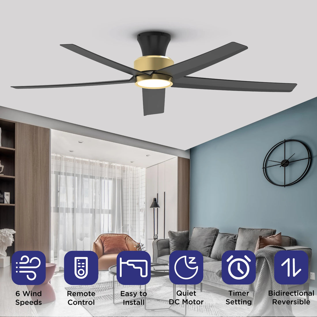W5 52"  LED Ceiling Fan with 6 Speed and Timer Setting
