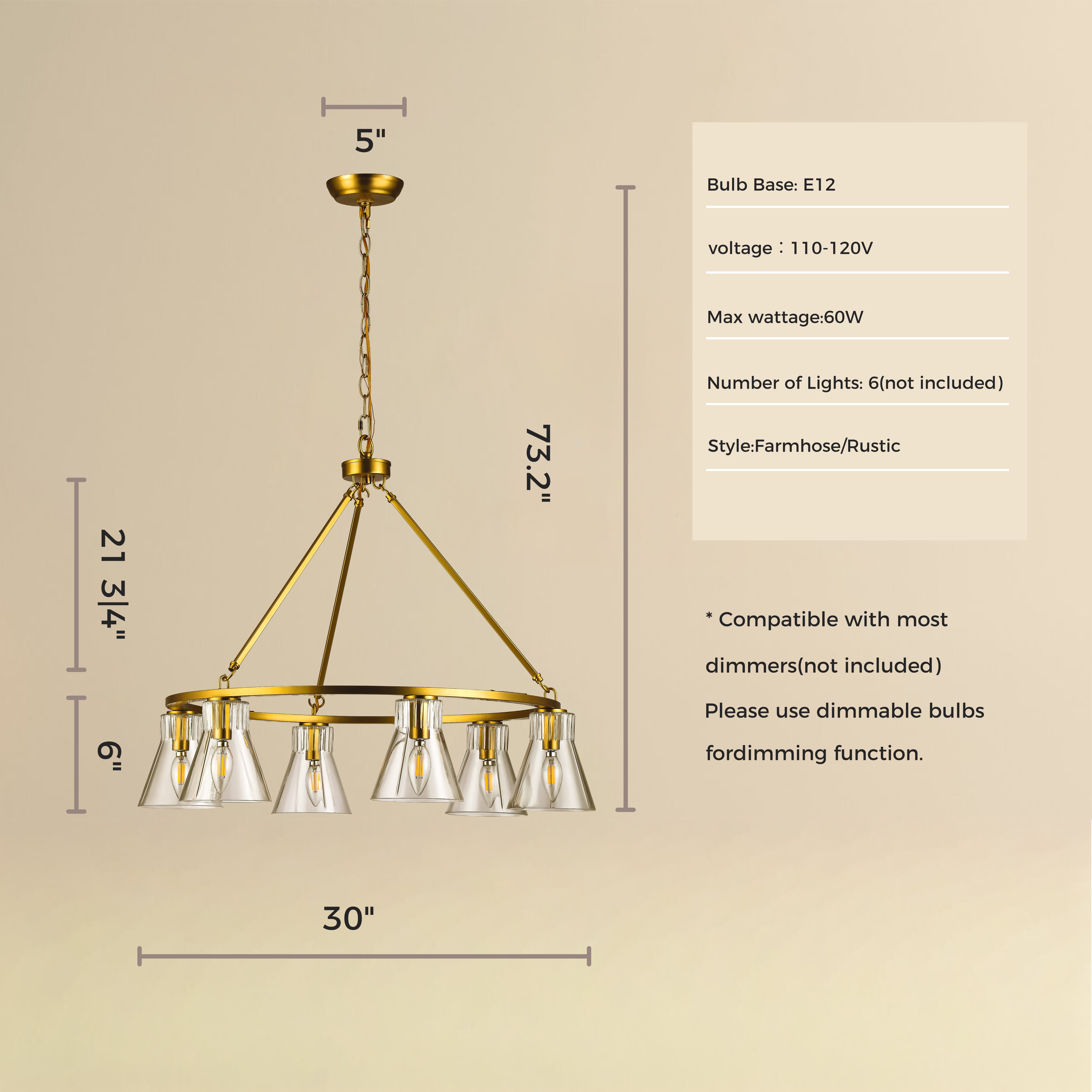 Round Shape Pendant Light with 6 Lights