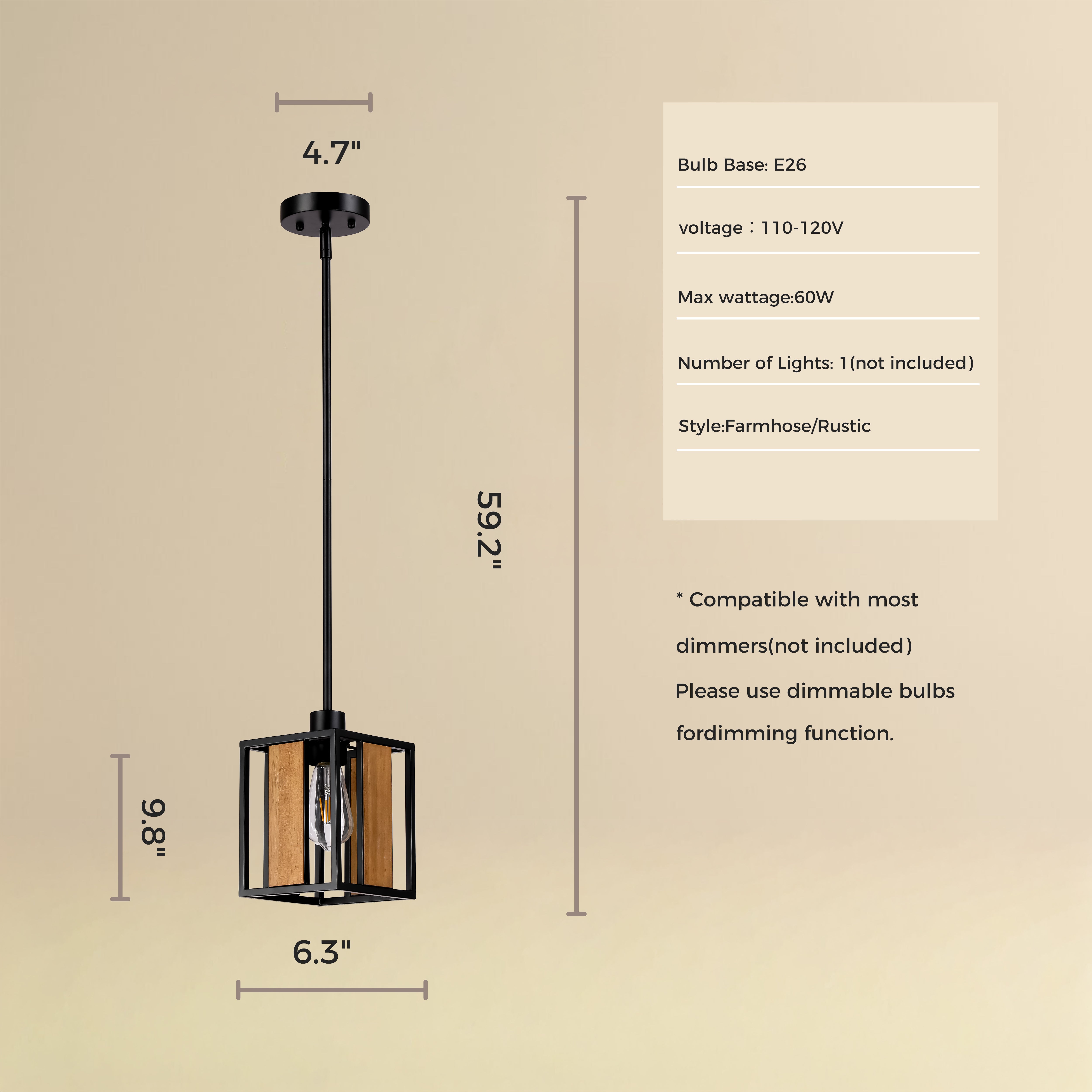 Farmhouse Style Small Square Pendant Light