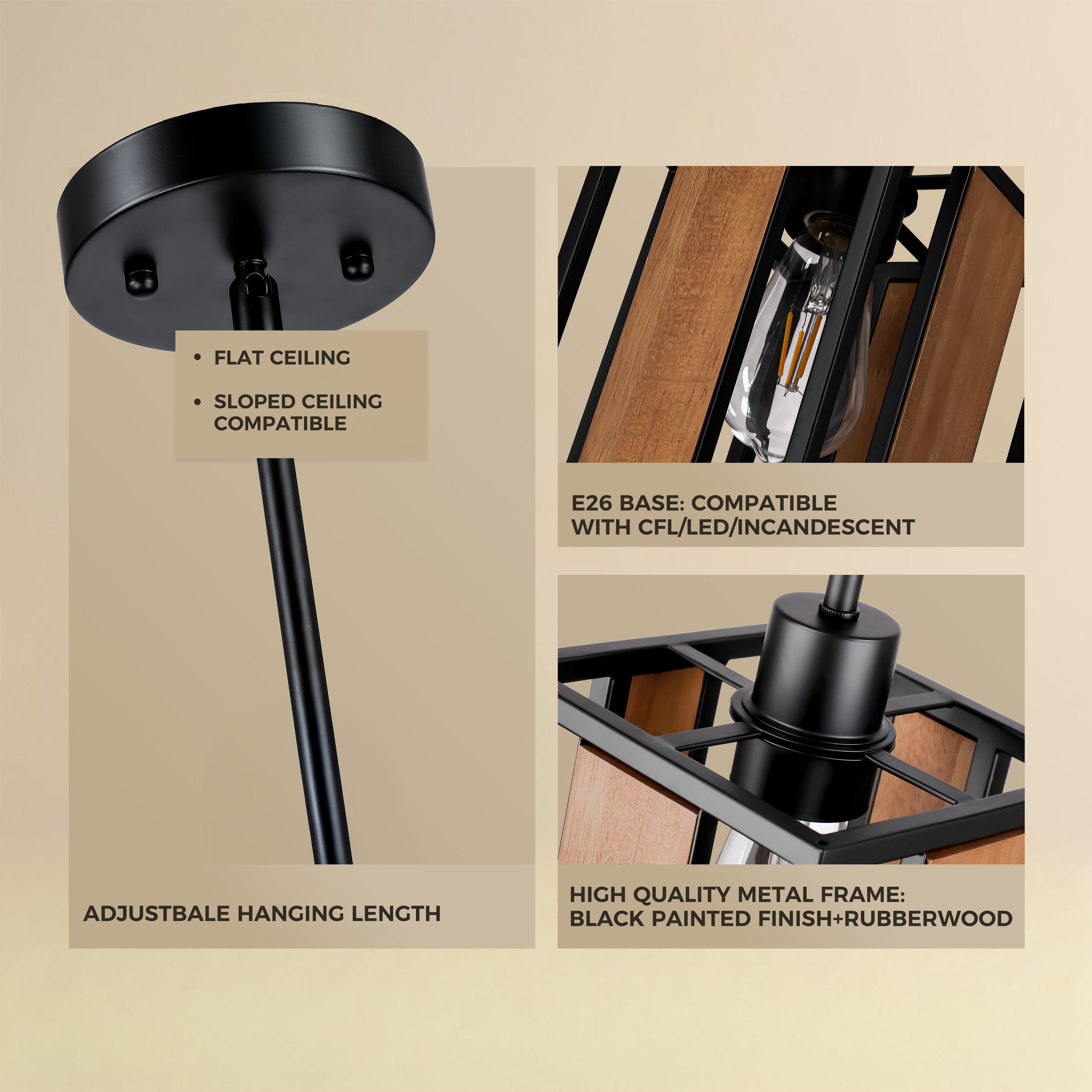 Farmhouse Style Small Square Pendant Light