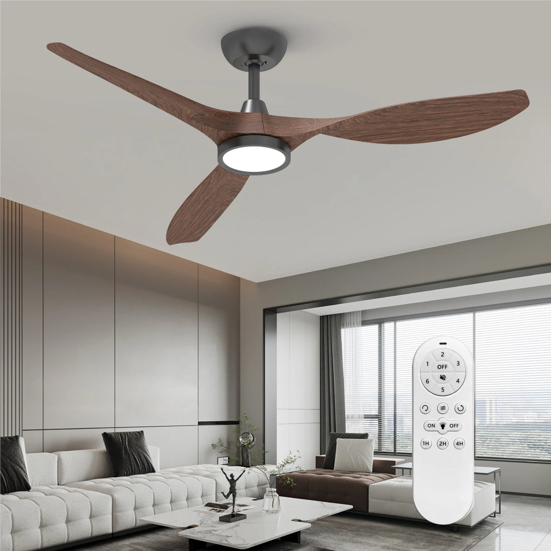 R3 52" Downrod Fan Lighting with Walnut Finish Plastic Blades