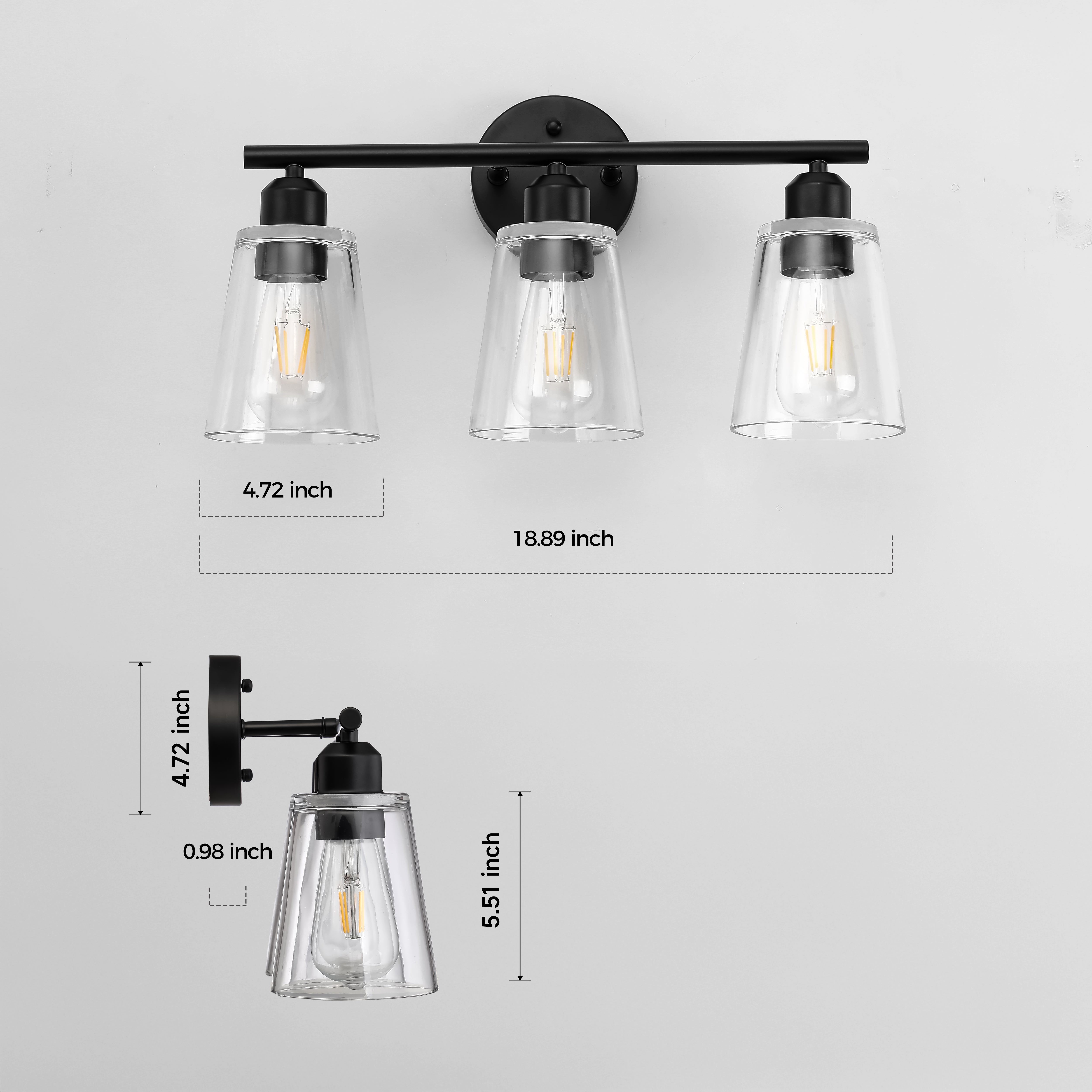 Farmhouse Cone Type Glass Vanity Lighting