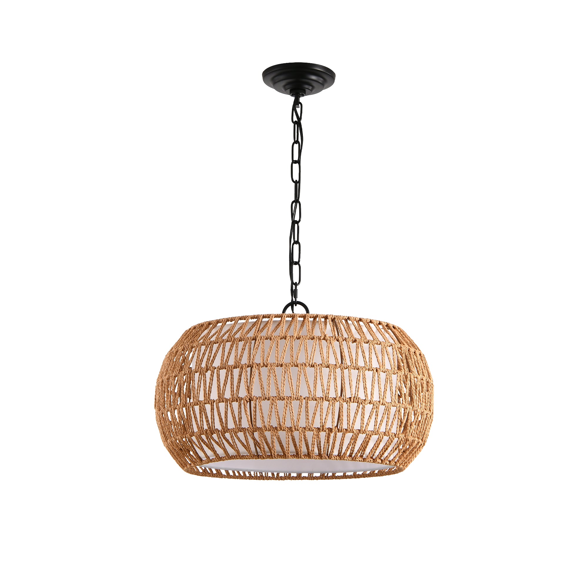 Hand Woven Pendant Light with Linen Shade