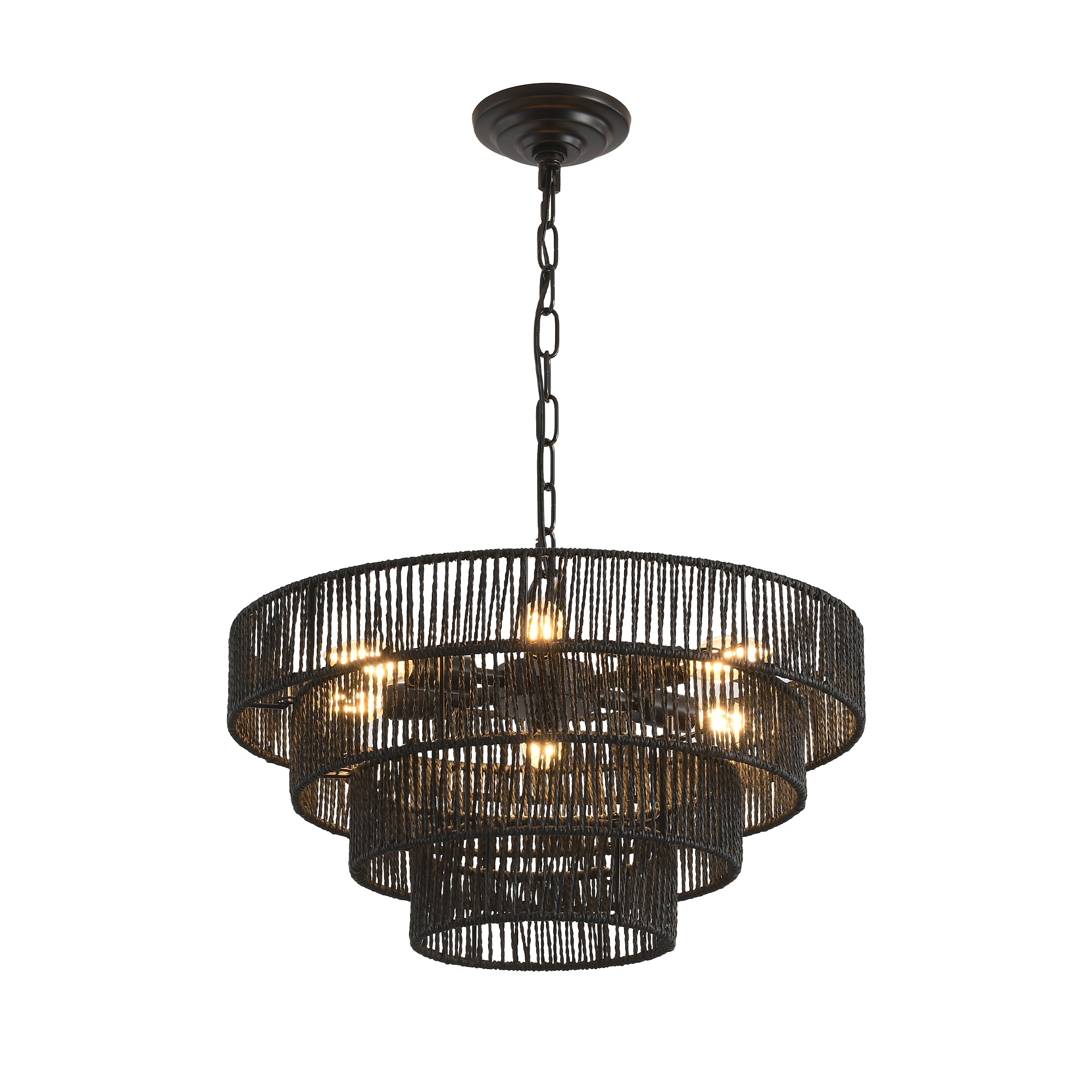Rattan Vintage Drum Shape Chandelier