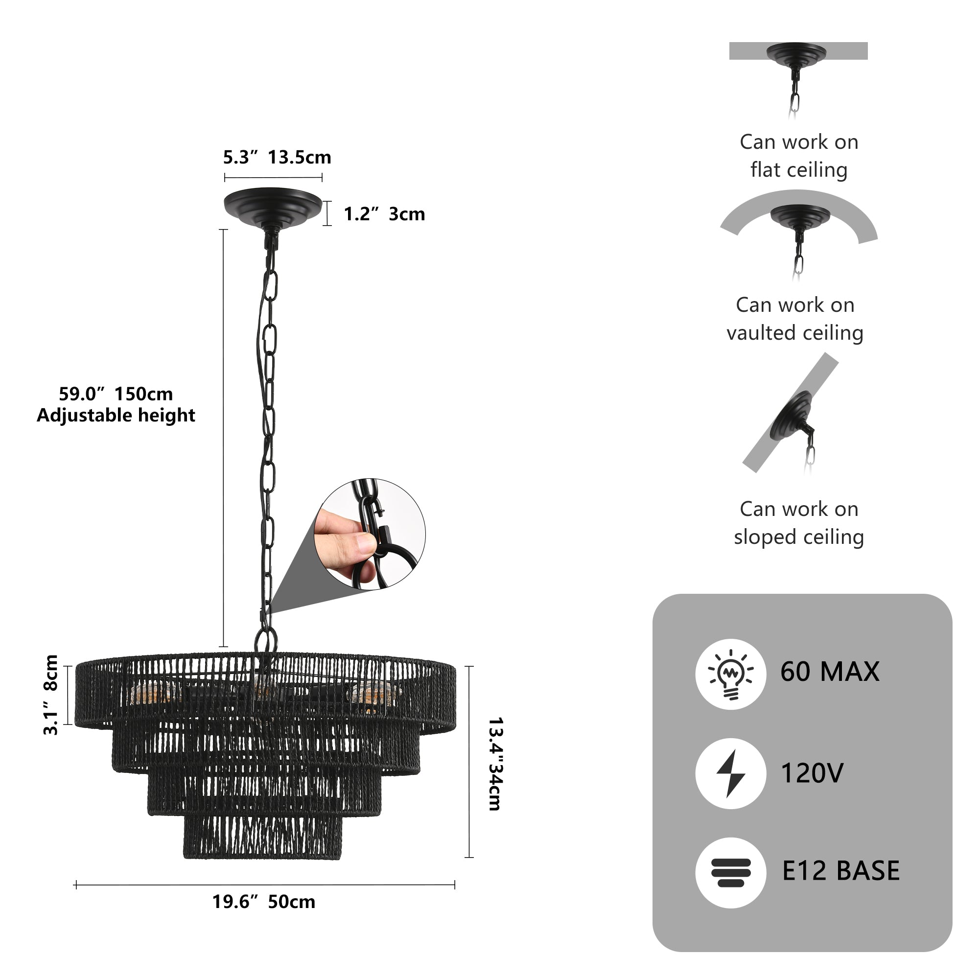Rattan Vintage Drum Shape Chandelier