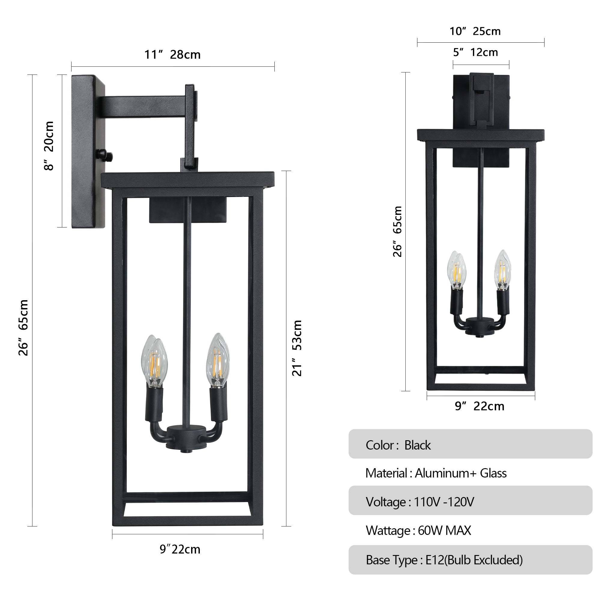 Outdoor Waterproof Iron Frame Glass Shade Wall Light