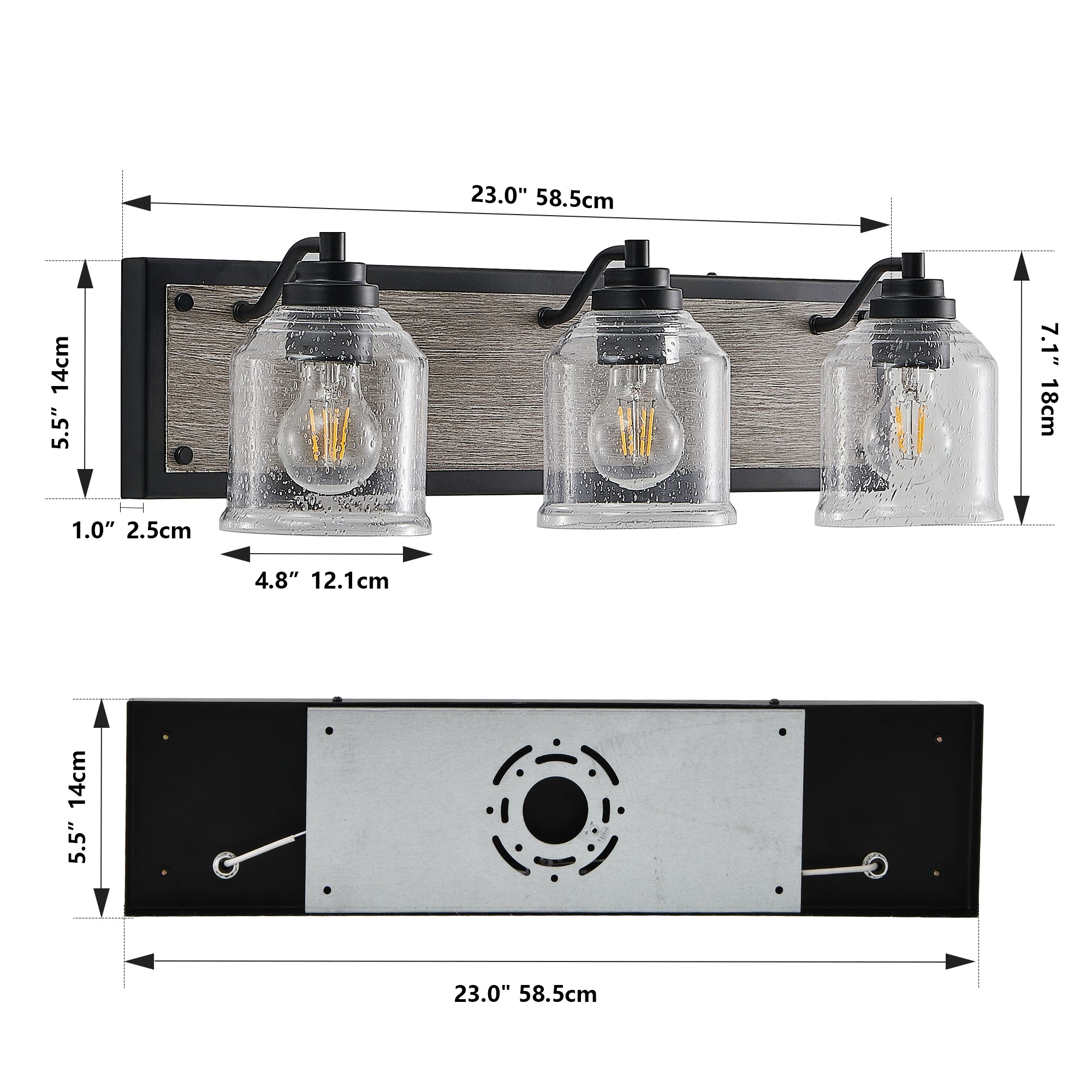 Farmhouse Rustic Vanity Light with Bubble Glass Shades