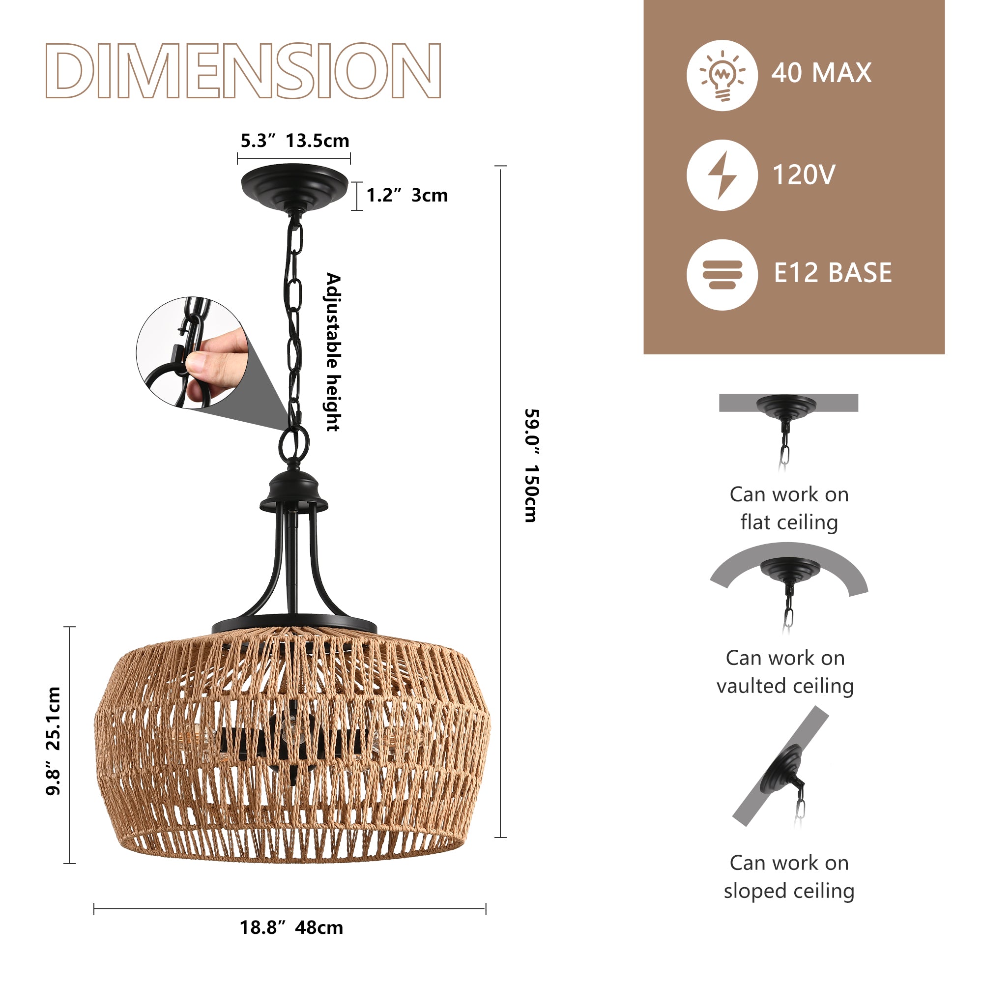 5-Light Rattan Pendant Light with Wicker Lampshade