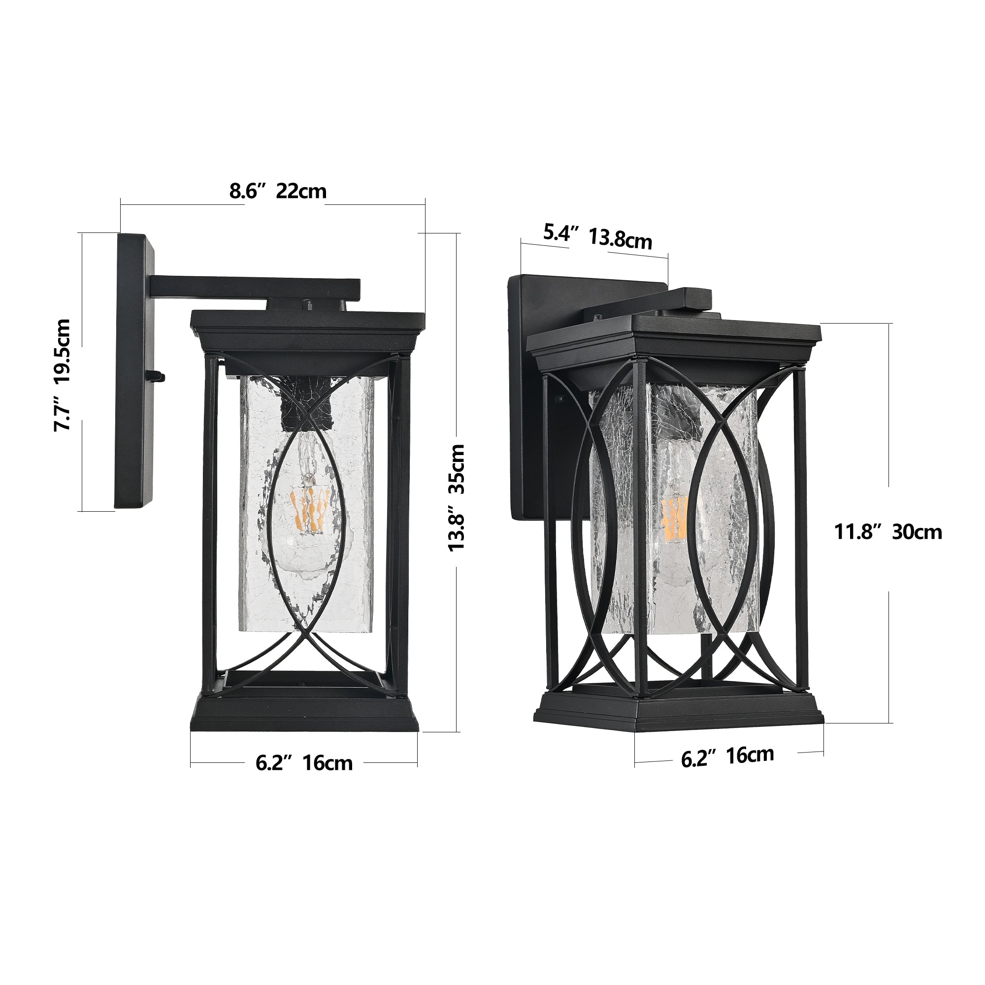 Exterior Light Fixtures Black Aluminum with Crack-Like Glass