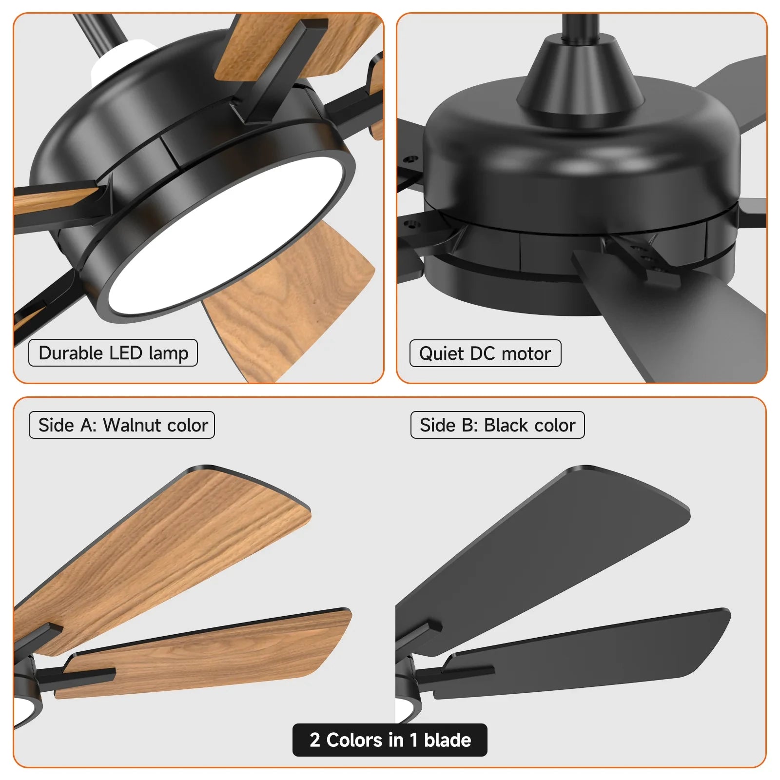 46“ Flush Mount Ceiling Fan with Back Light for Bedroom