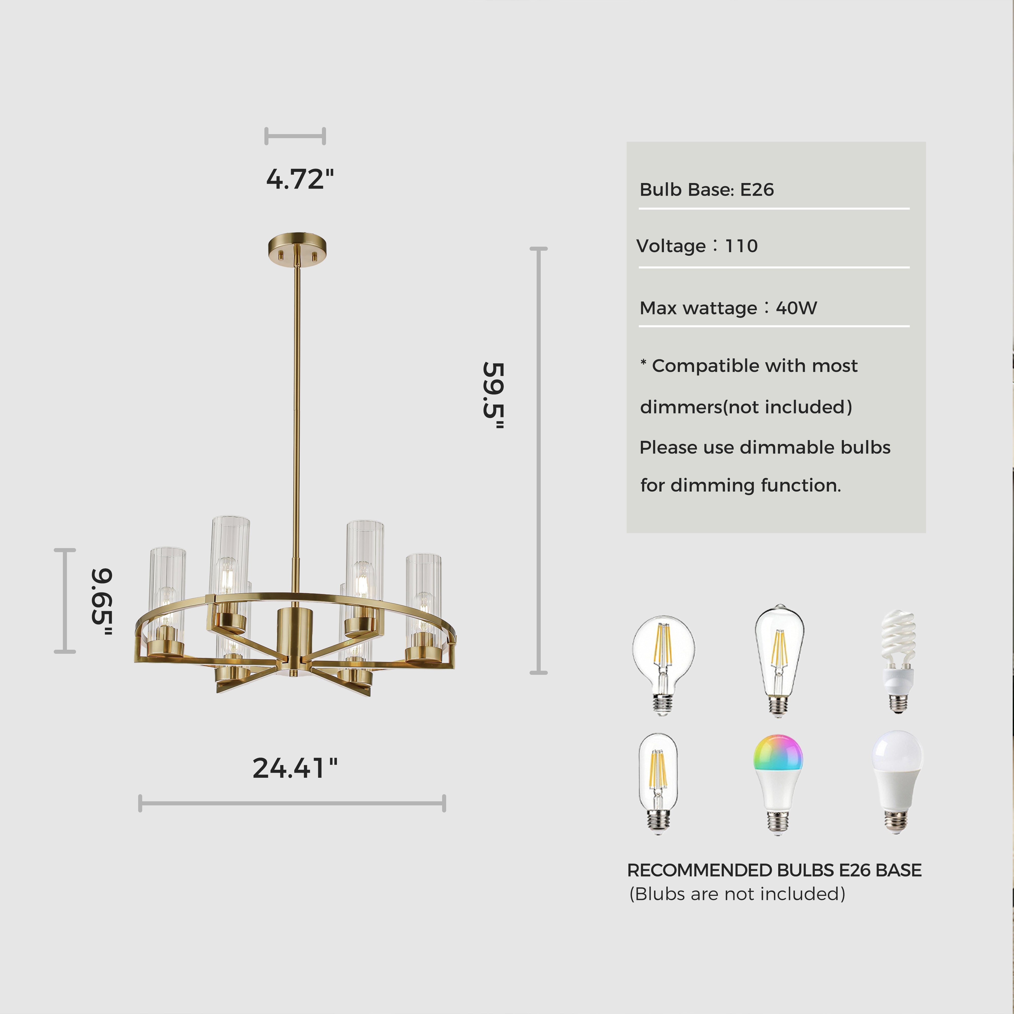 Antique Brass Modern Column Glass Chandeliers