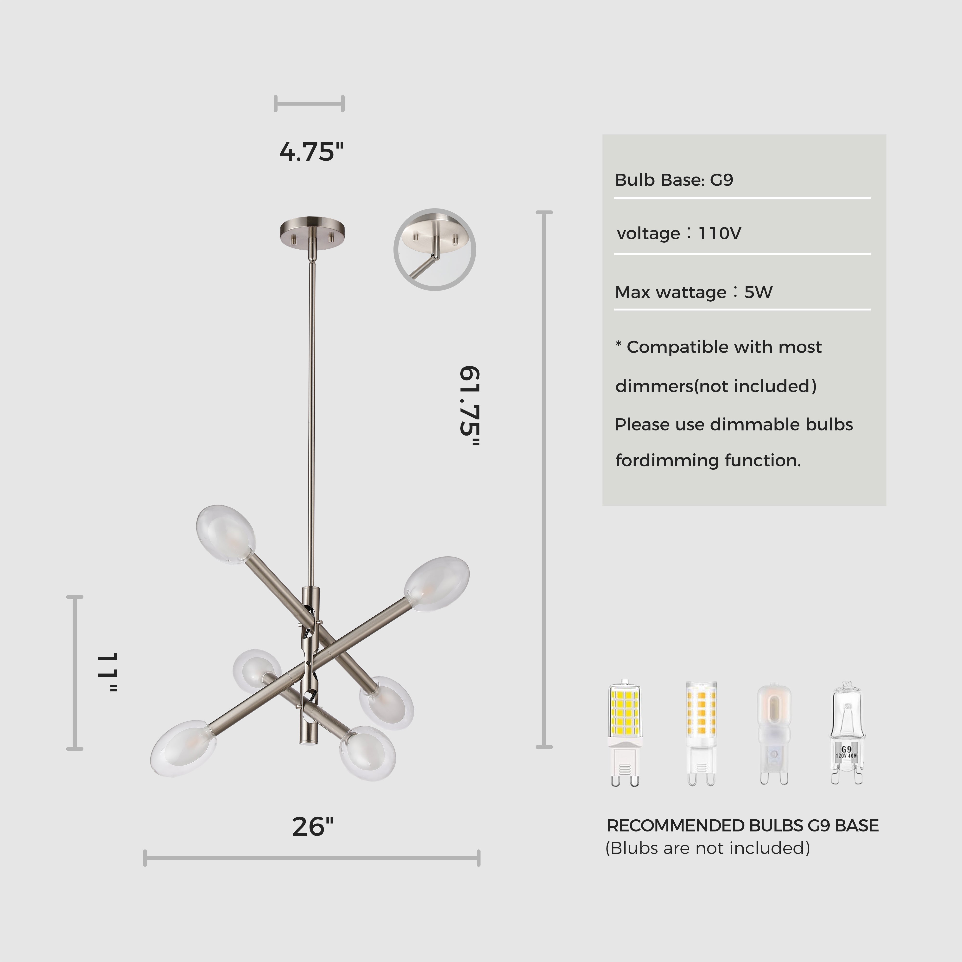 Double-pane Glass Swing Arm Chandelier