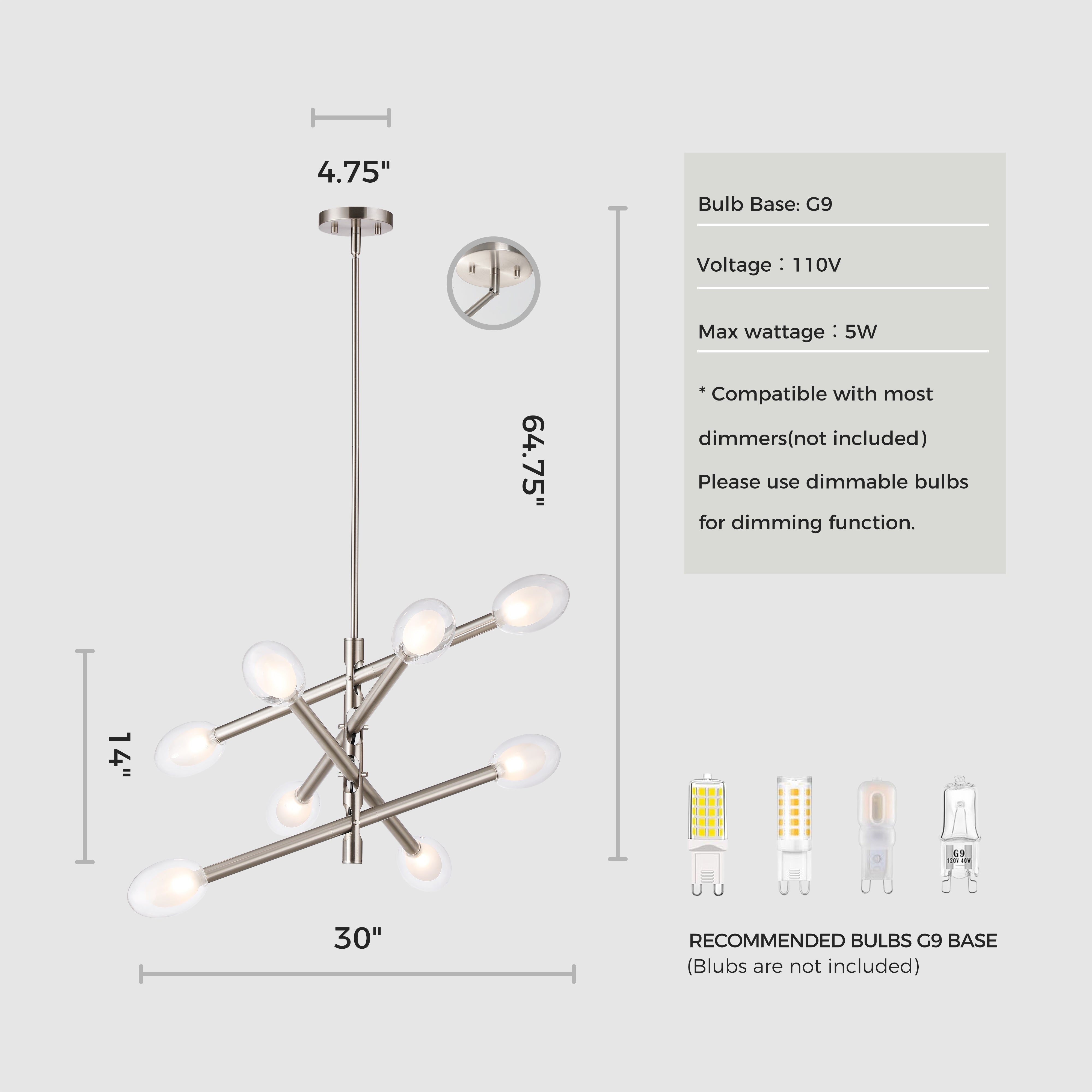 Double-pane Glass Swing Arm Chandelier