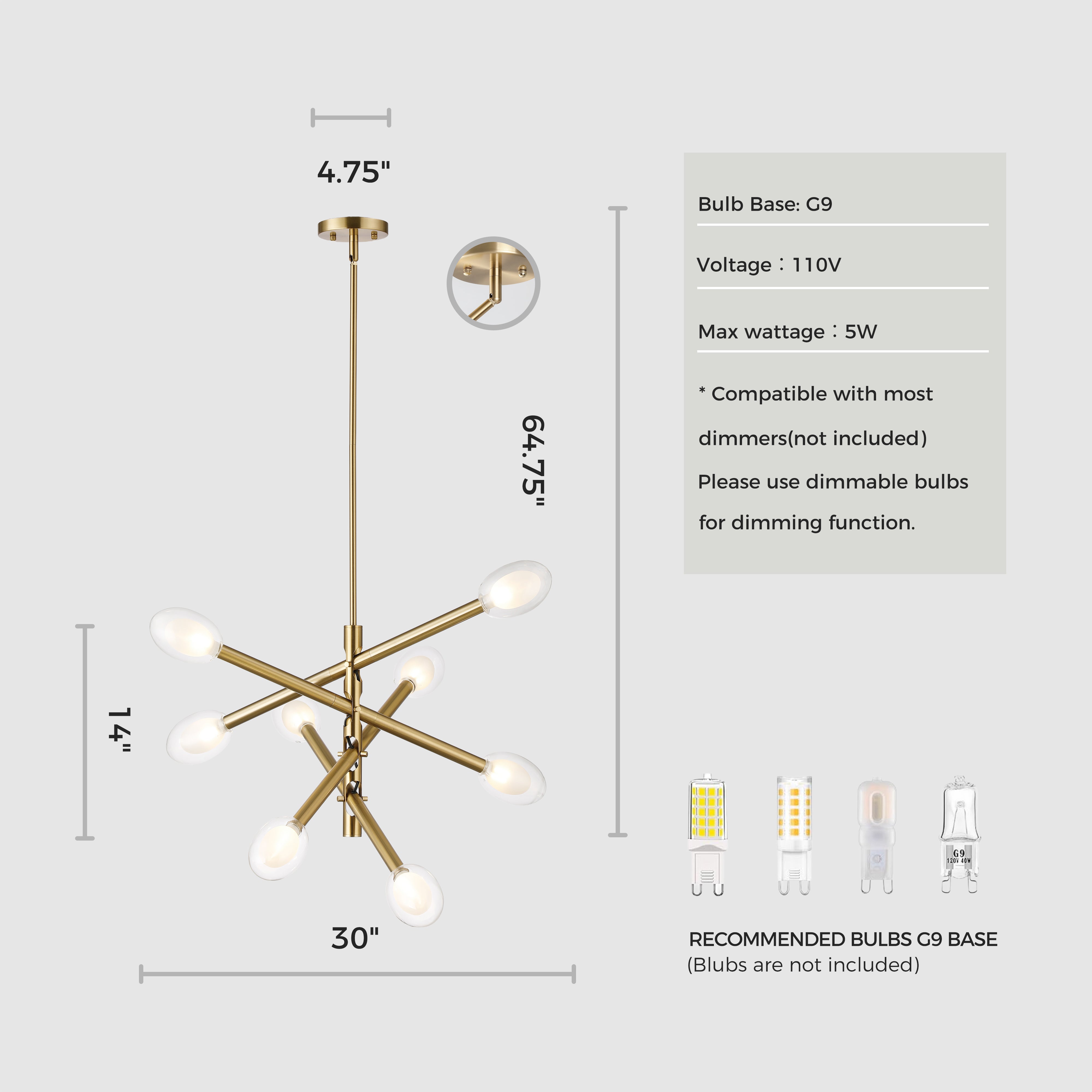 Double-pane Glass Swing Arm Chandelier