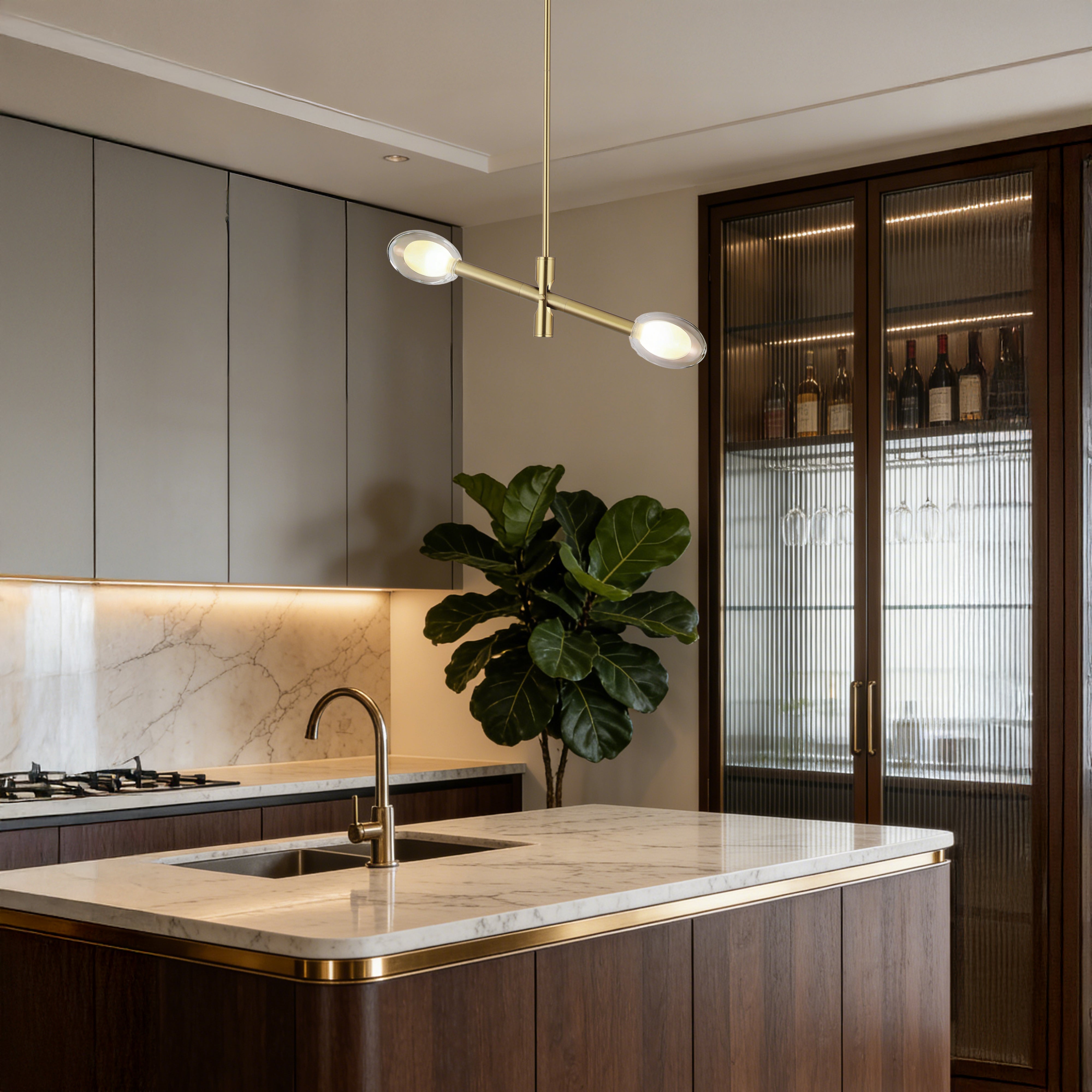 Double-pane Glass Swing Arm Chandelier