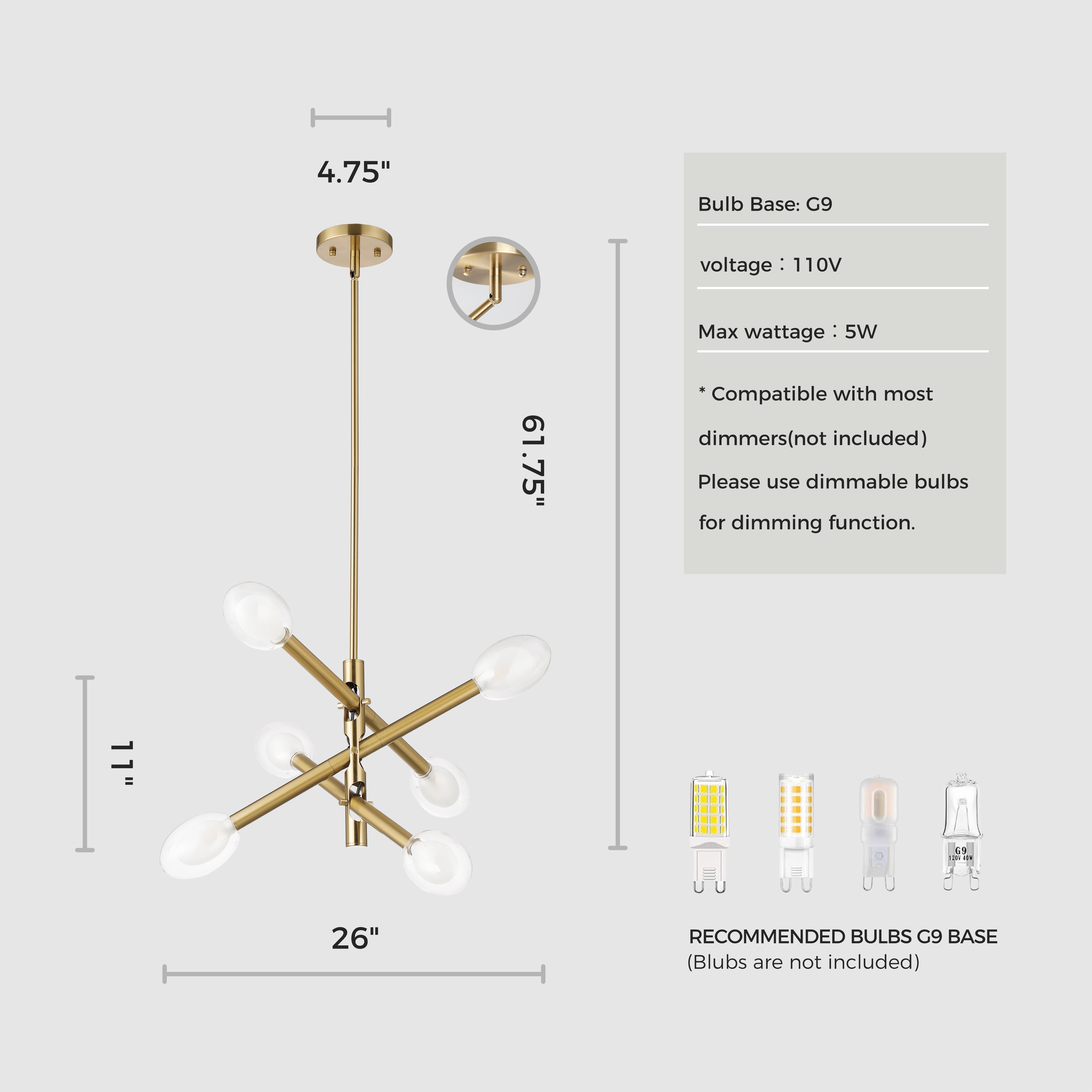 Double-pane Glass Swing Arm Chandelier